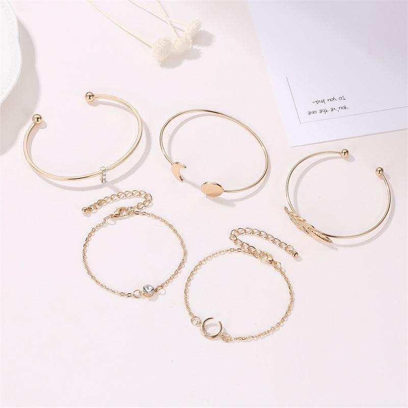 Five Pieces Moon and Leaf Bracelets | Fashion Collection
