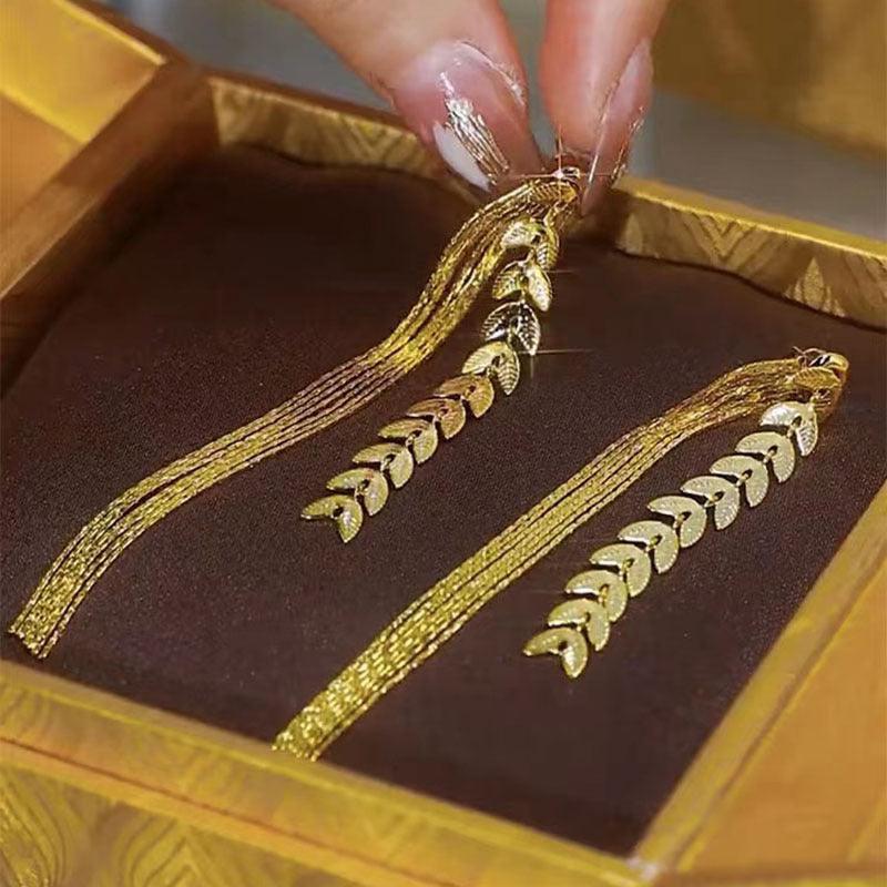 Wheat Long Fringe Earrings | Daily Wear