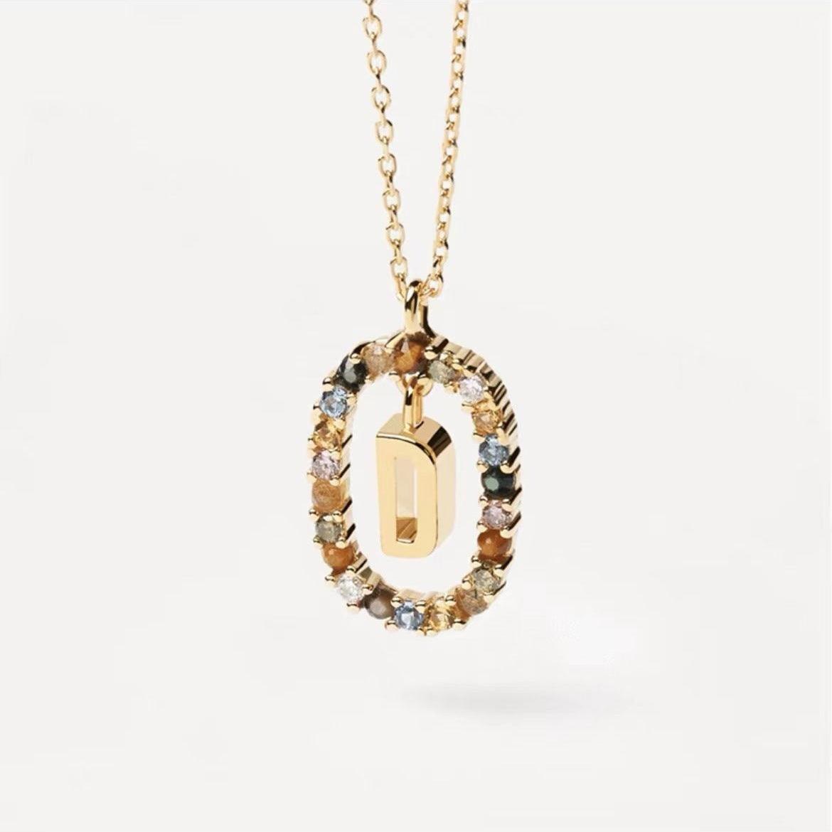Rhinestone Alphabet Necklace 18K | Fashion Jewelry D