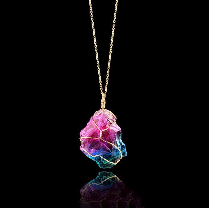 Seven-color Rough Stone Crystal Necklace