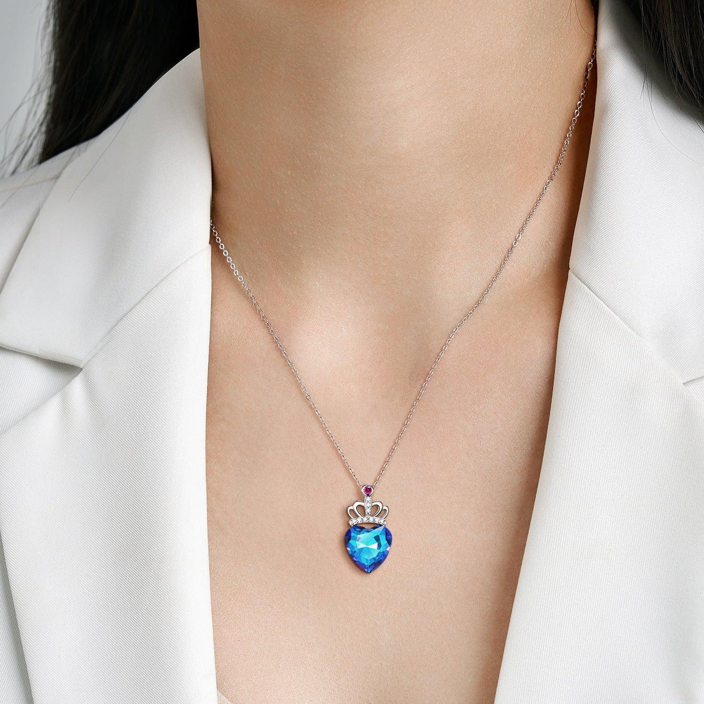 S925 Silver Peach Heart Crown Necklace | Daily Wear