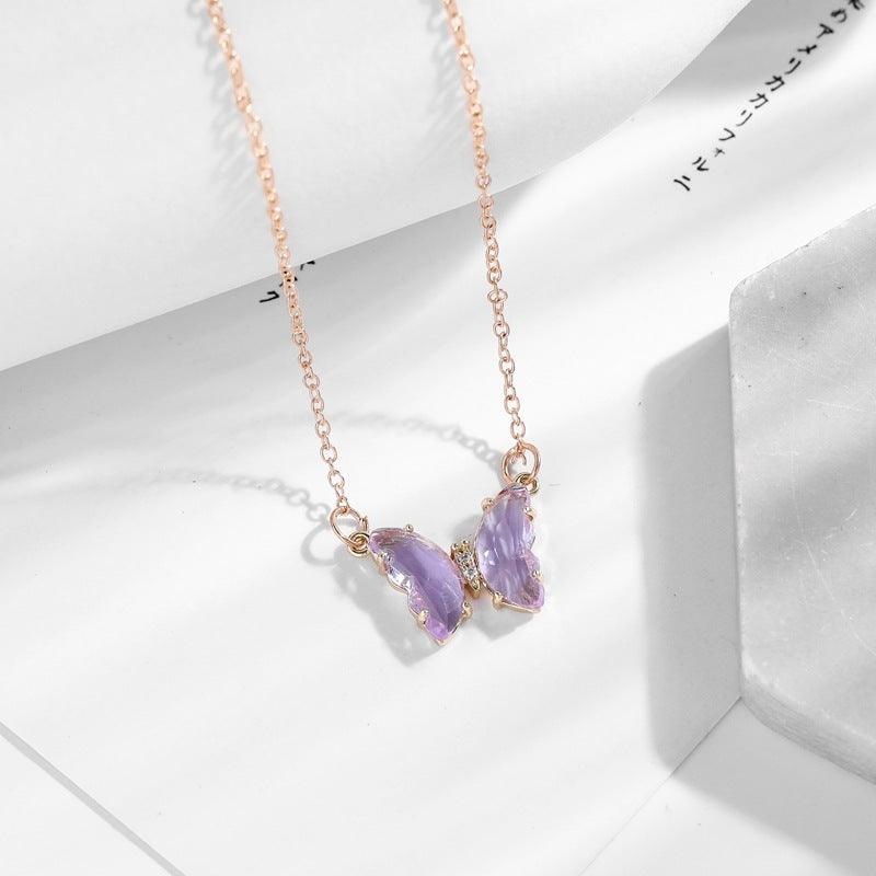 Fantasy Crystal Butterfly Necklace | Daily Wear Purple