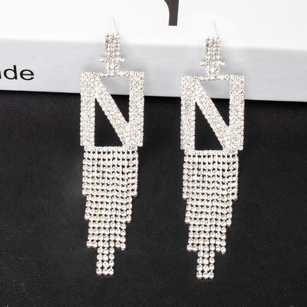 Silver Needle Rhinestone Letter B Earrings Silver N