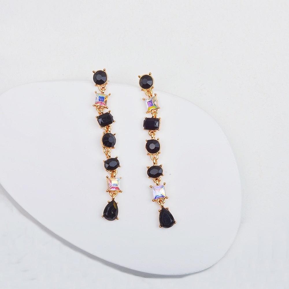 Multicolor Crystal Tassel Long Earrings | Daily Wear Black