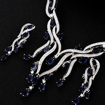 Crystal Zircon Tassel Pendant Set | Party Wear Blue