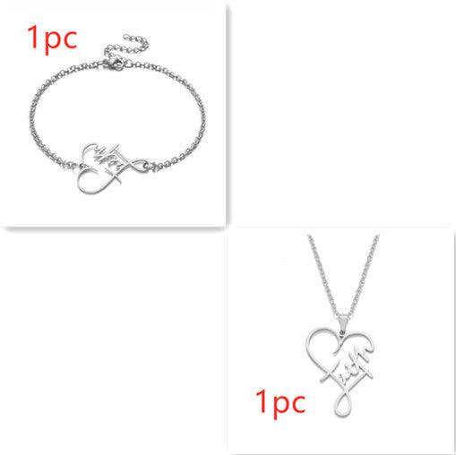 European Necklace Heart Of Faith Pendant Jewelry Silver set 1PC