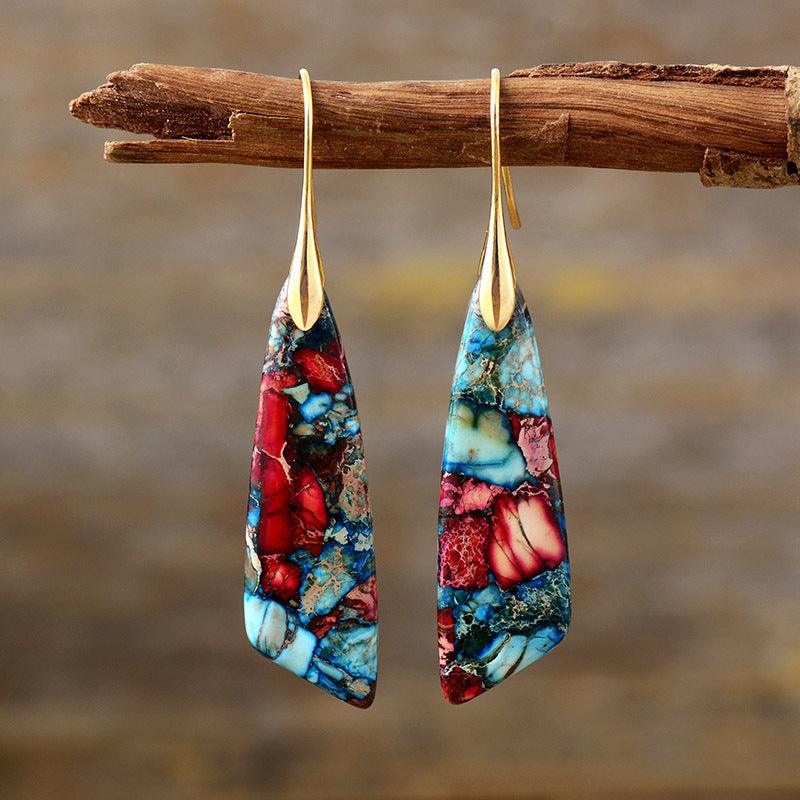 Bohemian Emperor Stone Geometric Earrings | Fashion Collection Color Gold