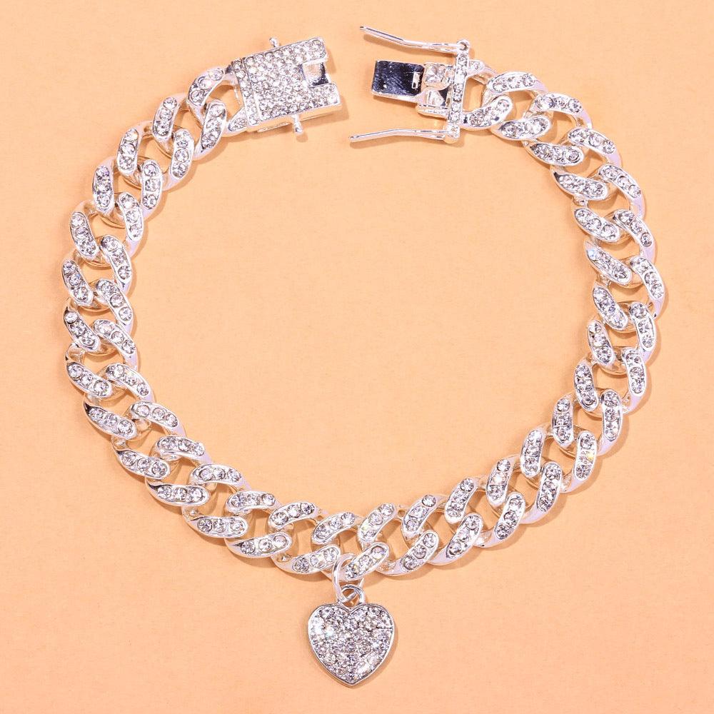 Diamond Heart Shaped Cuban Anklet | Party Wear Sliver A