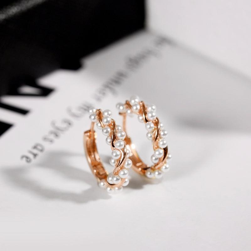 Summer Light Luxury High Sense Pearl Earrings Rose Gold