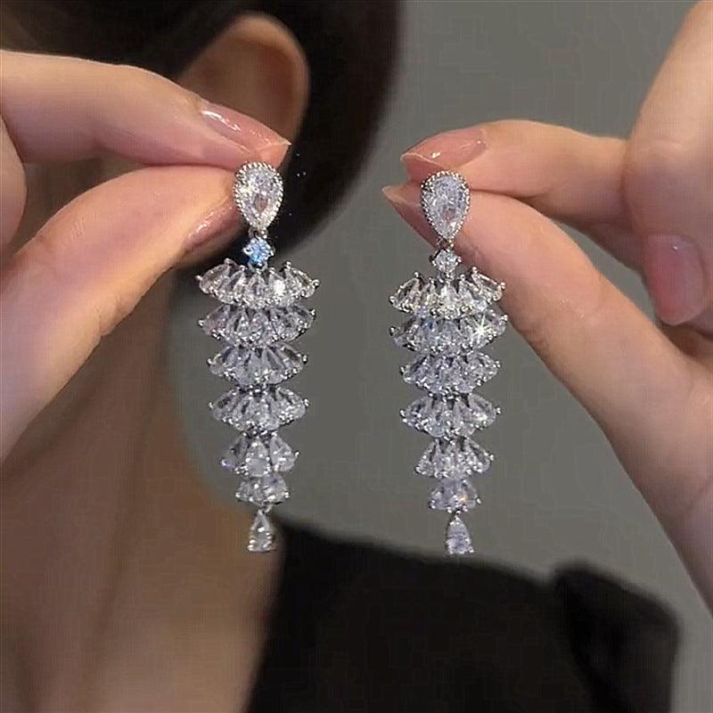 Sparkling Zircon Pagoda Earrings Silver Pagoda