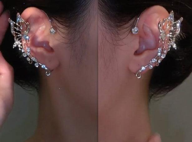 Women's Zircon Clip Wheat Earrings Silver 1pair