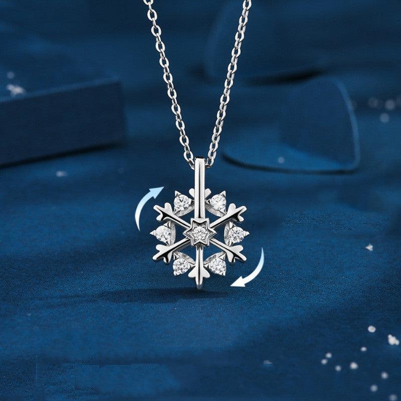 Rotatable 925 Silver Snowflake Necklace | Daily Wear