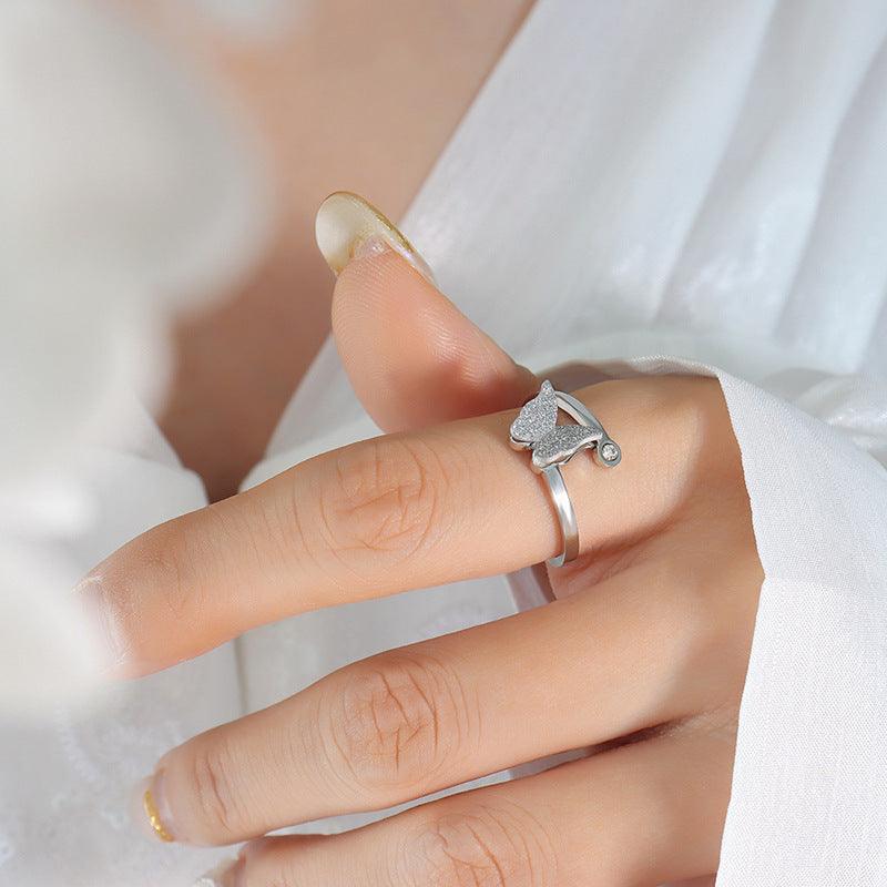 Frosted Texture Cute Butterfly Jewelry Set Silver Ring