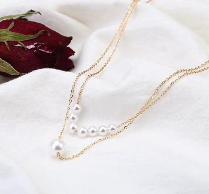 Double Pearl Fashion Necklace | Daily Wear Gold