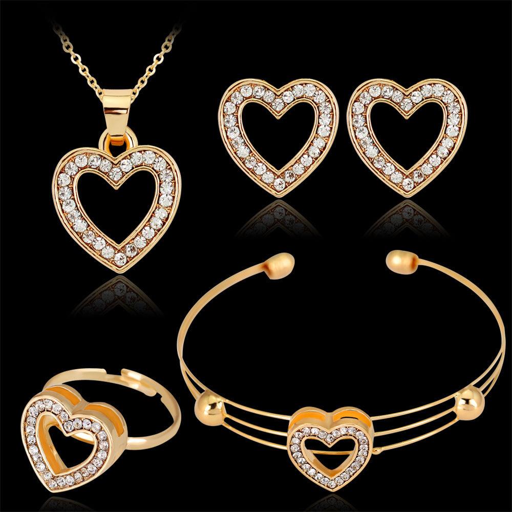 Peach Heart Rhinestone Jewelry Set - Daily Wear CA361A