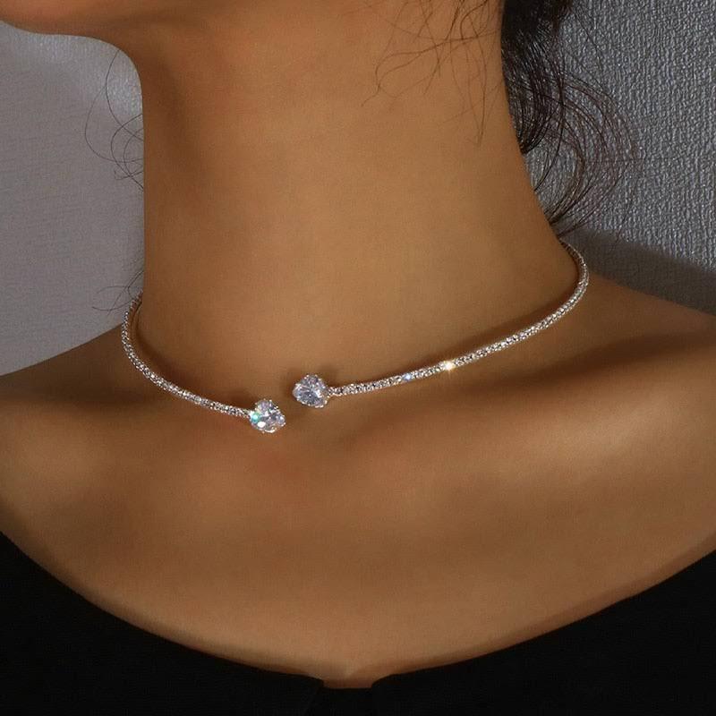 Rhinestone Heart Collar Necklace | Fashion Wear