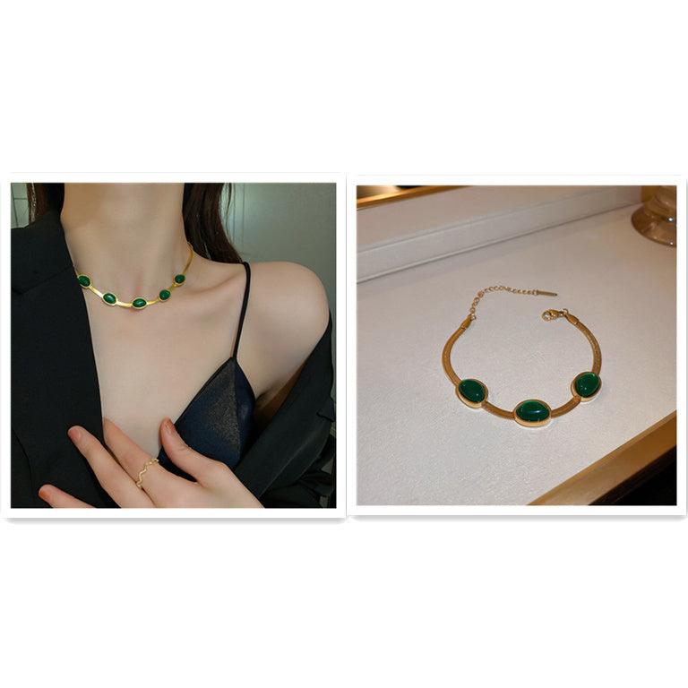 Green Crystal Snake Multilayer Necklace | Daily Jewelry Set