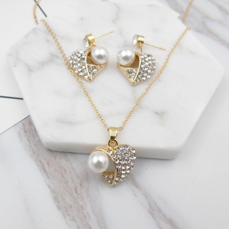 Fashion Peach Heart Pearl Jewelry Set | Daily Wear