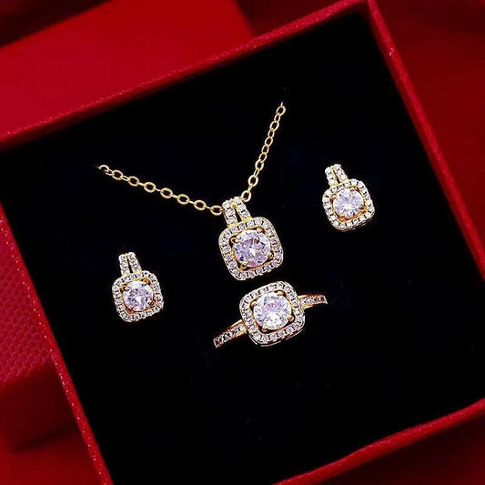 Zircon Choker Jewelry Set | Daily Wear Gold Three Piece Set