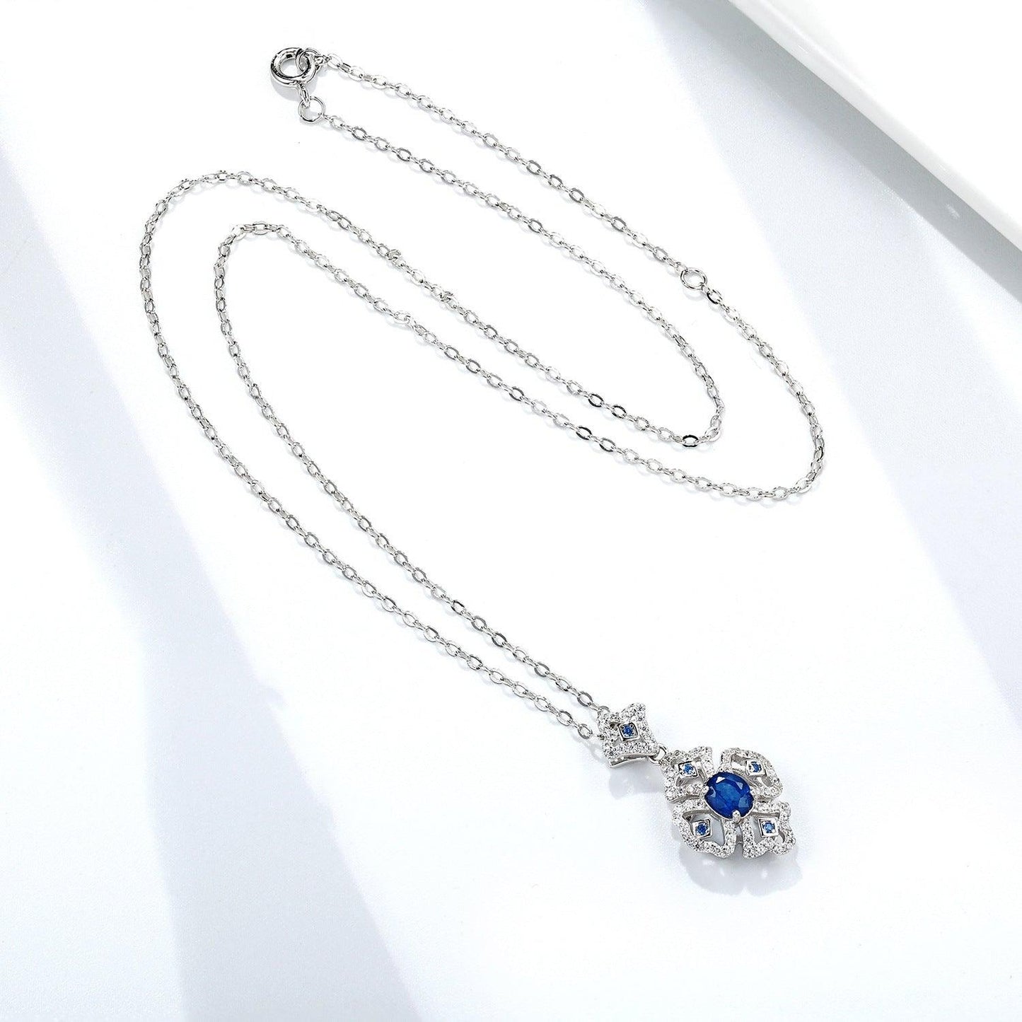 Natural Sapphire Pendant Necklace In S925 Sterling Silver
