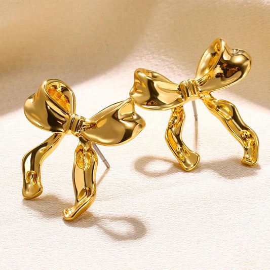 Simple Style Fashionable Bow Earrings | Party Wear Golden