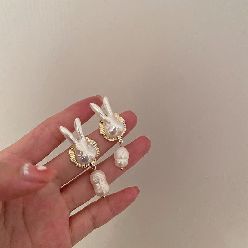 925 Silver Needle Cute Pearl Bunny Earrings | Daily Wear Silver