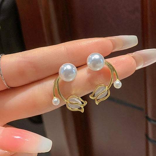 Sterling Silver Needle Tulip Stud Earrings | Daily Wear