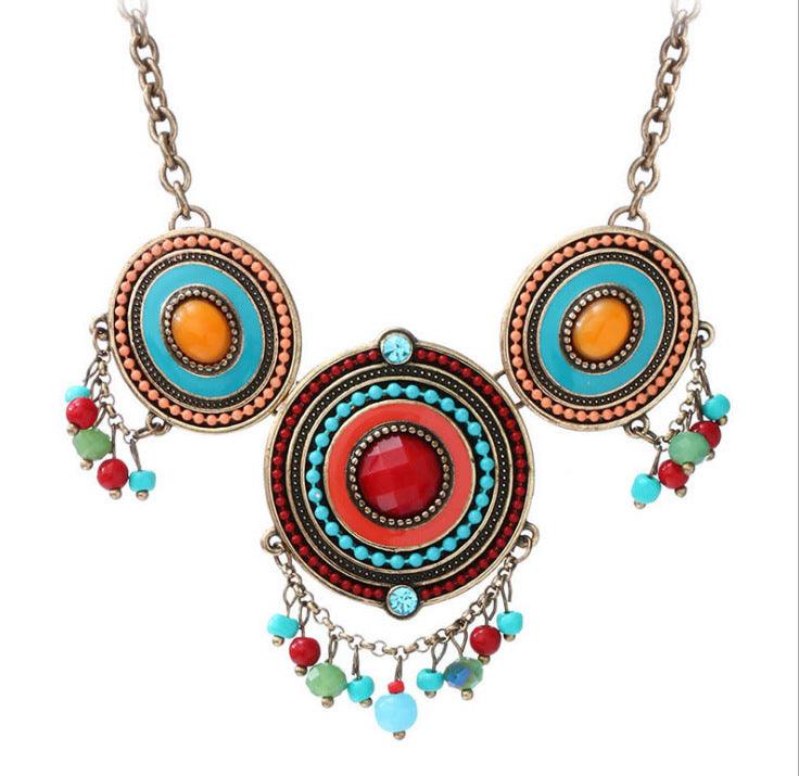 Exaggerated Fashion Necklace Red Boho Design