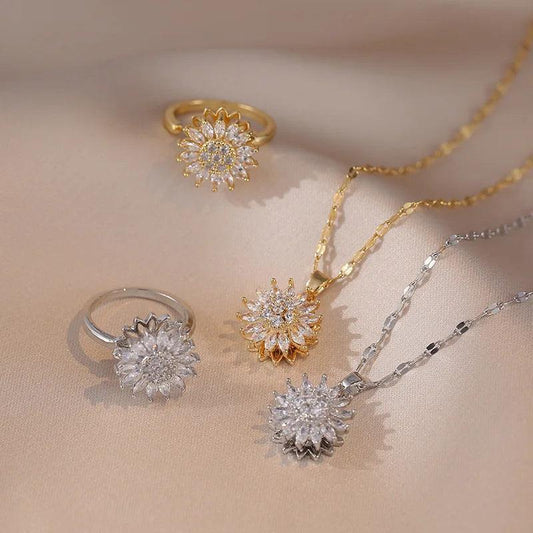 Classic Charm Sunflower Necklace Earrings Set | Daily Wear