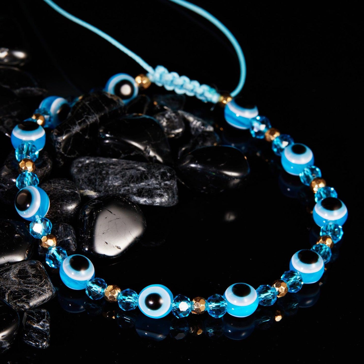 Eye Crystal Bead Pull Adjustable Bracelet | Fashion Jewelry Light Blue