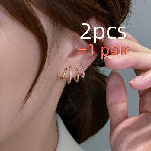 S925 Silver Needle Four-prong Zircon Inlaid Earrings Gold 2pcs
