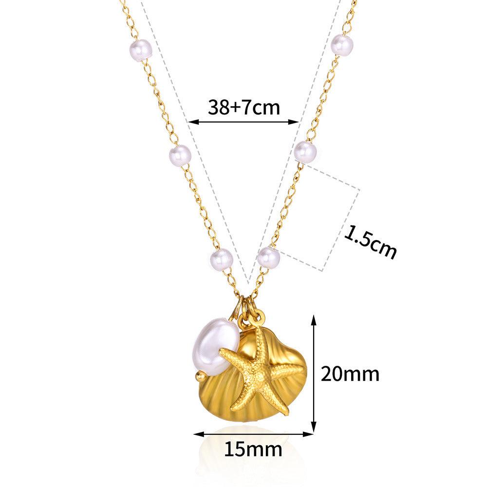 Shell Starfish Pendant Necklace | Beach Jewelry C Electroplated Gold