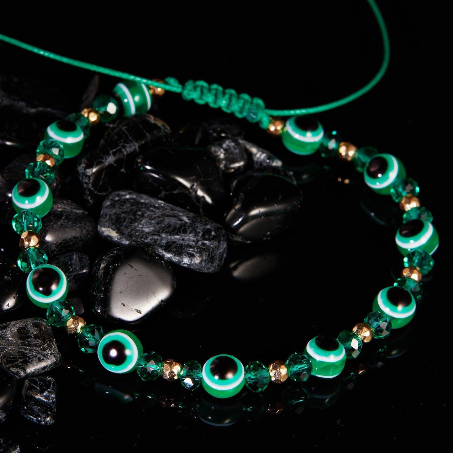 Eye Crystal Bead Pull Adjustable Bracelet | Fashion Jewelry Green