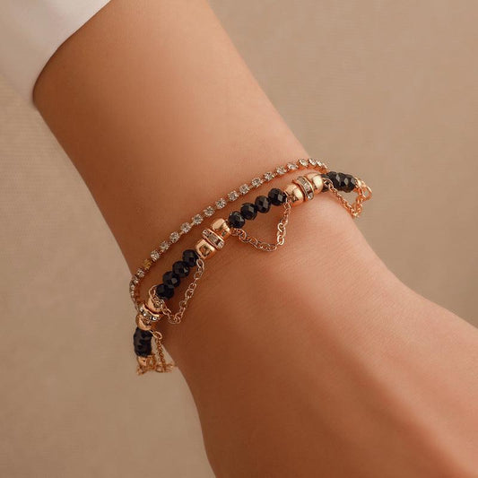 Beaded Diamond Tassel Bracelet | Fashion Jewelry Gold