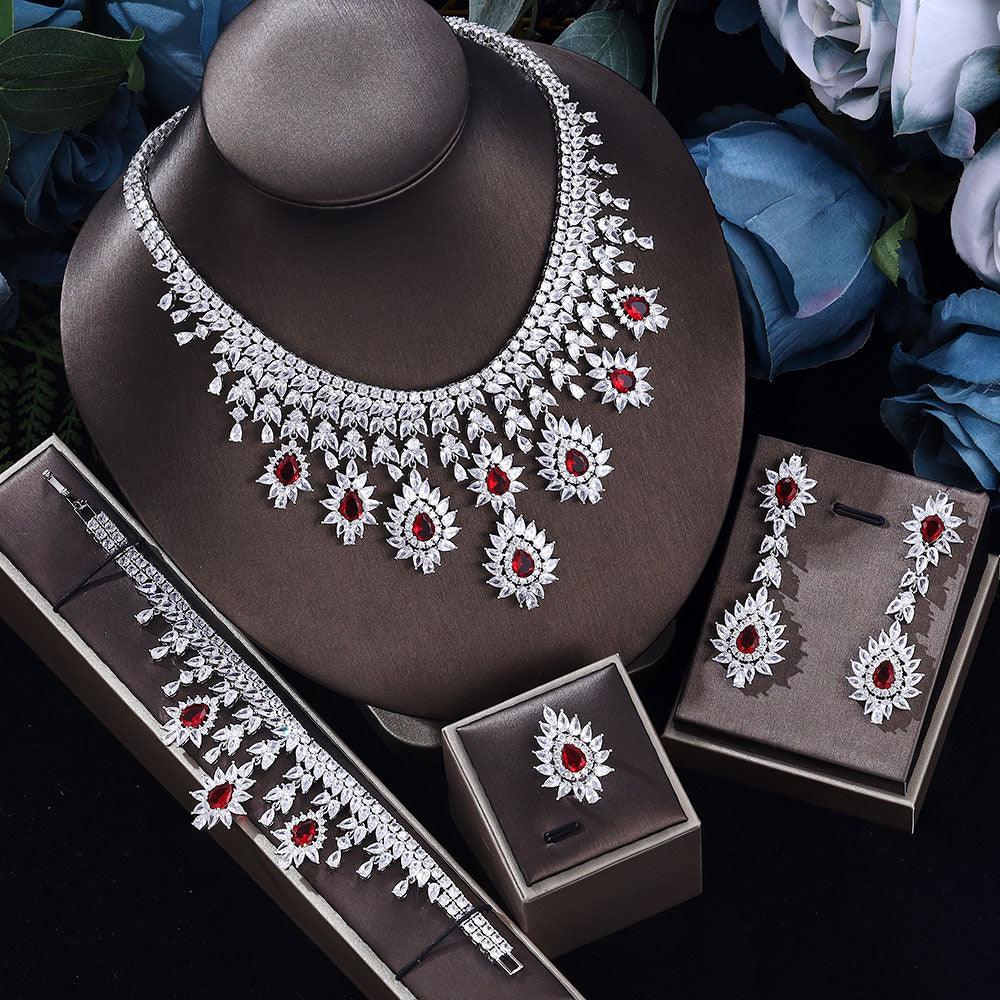 Elegant Crystal Heart Jewelry Set | Wedding Collection Red