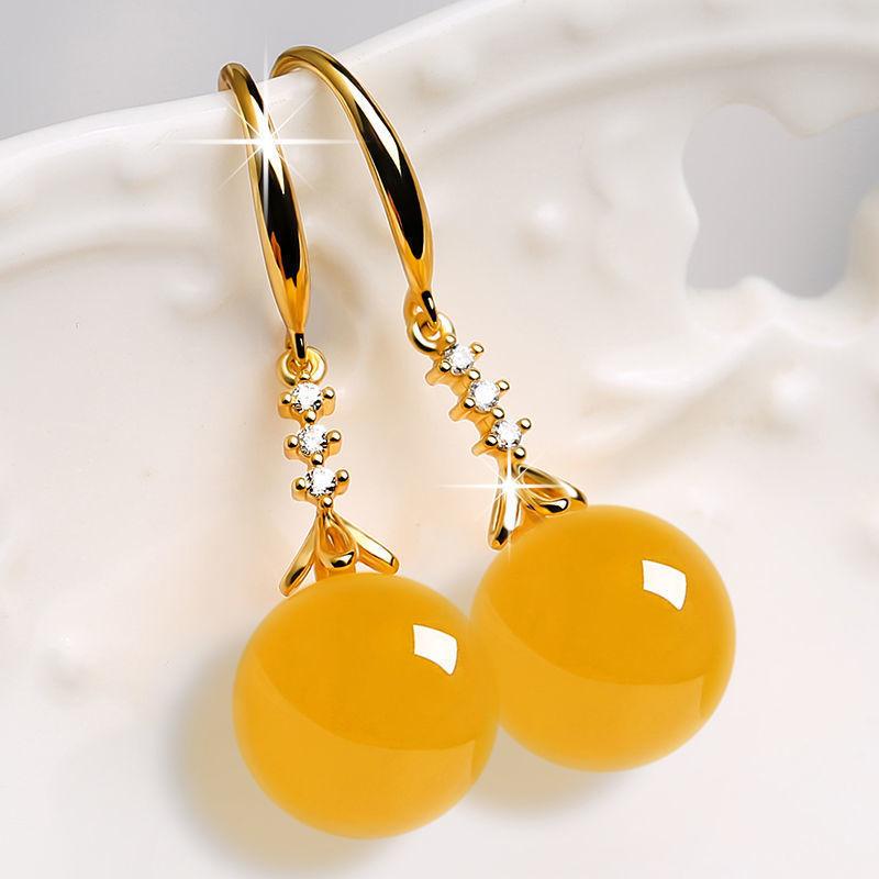Elegant Silvering Earrings | Daily Wear Golden Yellow Agate