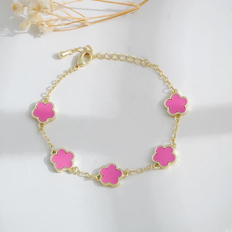 Gold Plated Five Petal Flower Bracelet | Daily Wear Gold Rose Red