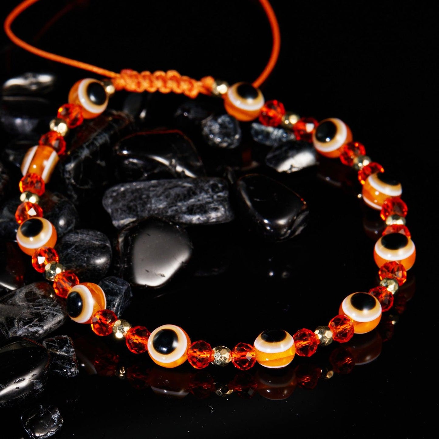 Eye Crystal Bead Pull Adjustable Bracelet | Fashion Jewelry Orange