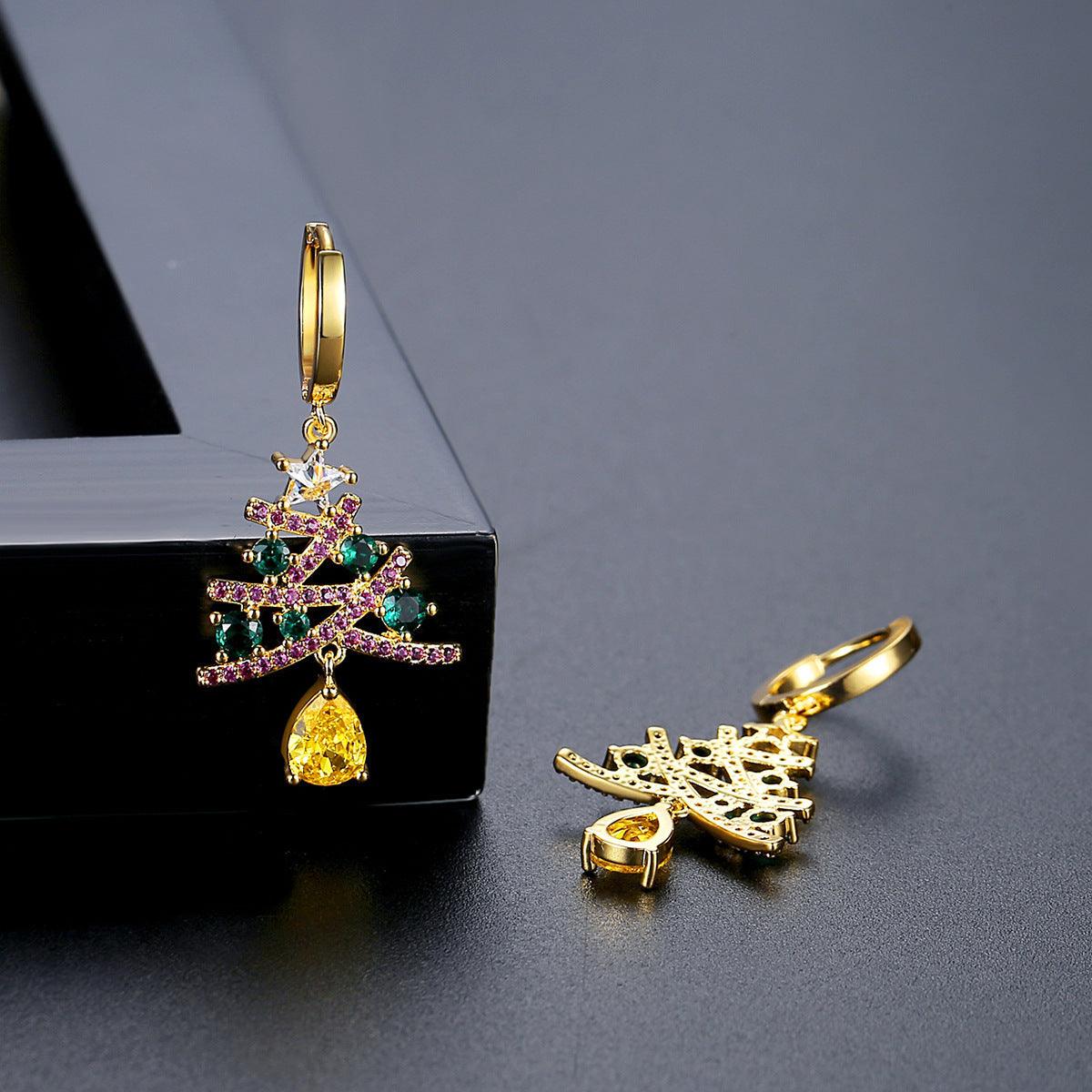 Christmas Tree 2025 Earrings With Colorful Rhinestones