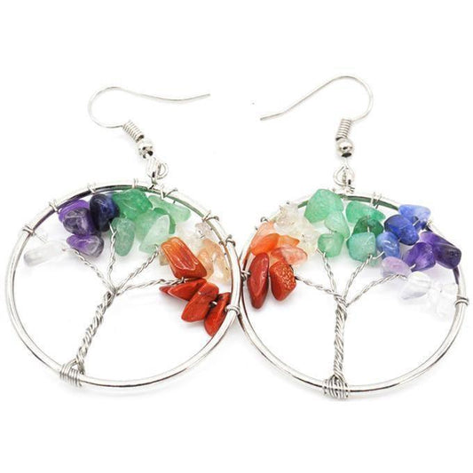 Crystal Tree Wishing Tree Earrings - Fashion Wear Multicolor