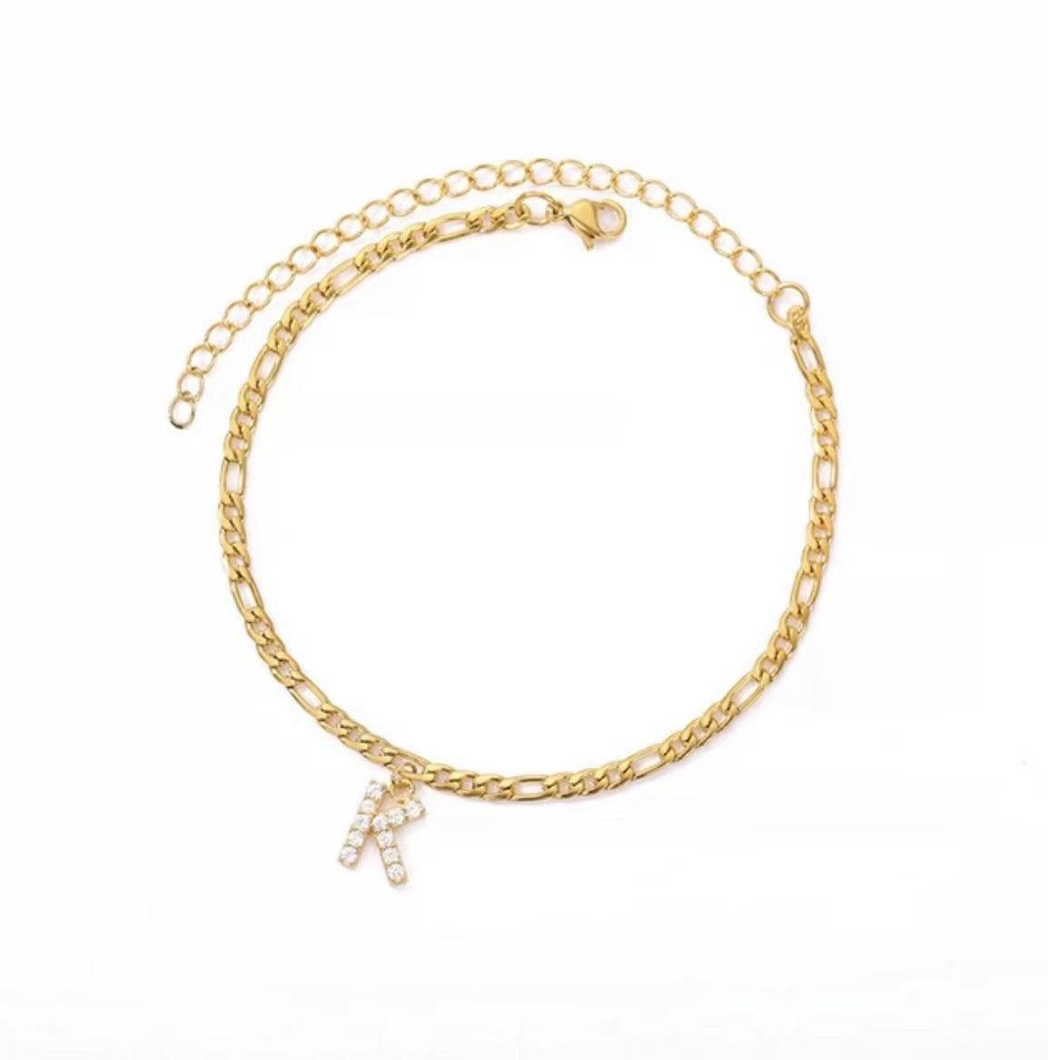 Ancient English Letter Pendant Anklet | Casual Collection Gold K