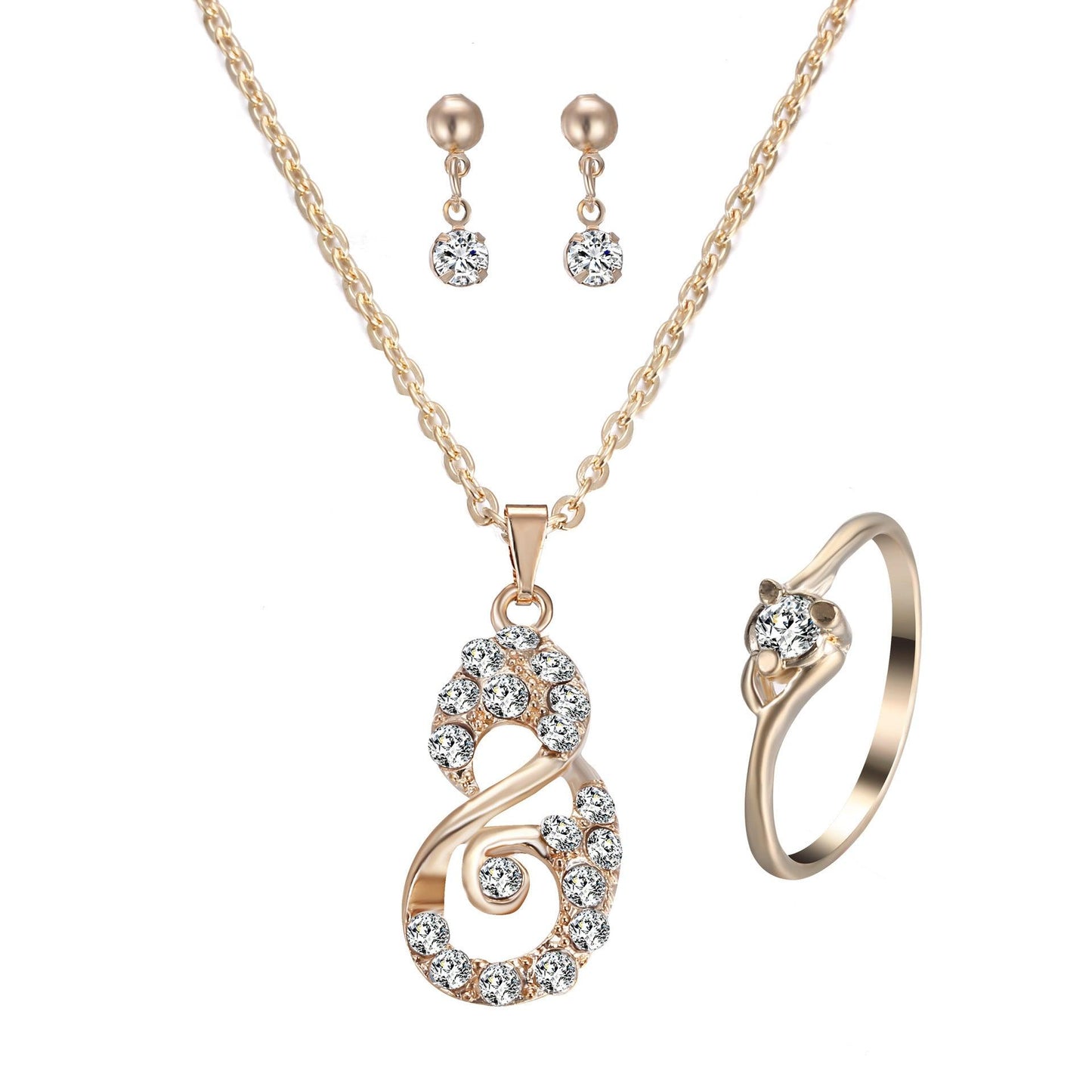 Heart Pendant Jewelry Set with Rhinestones B