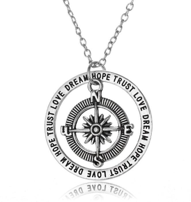 Love Hope Faith Dream Compass Pendant Necklace