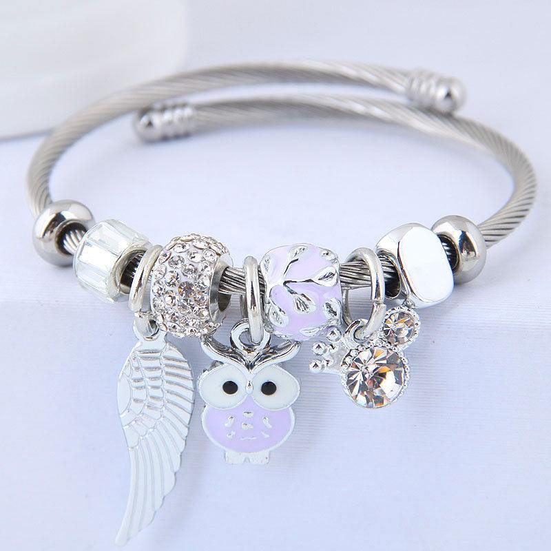 DIY Beaded Owl Angel Wings Pendant Bracelet | Daily Wear Purple