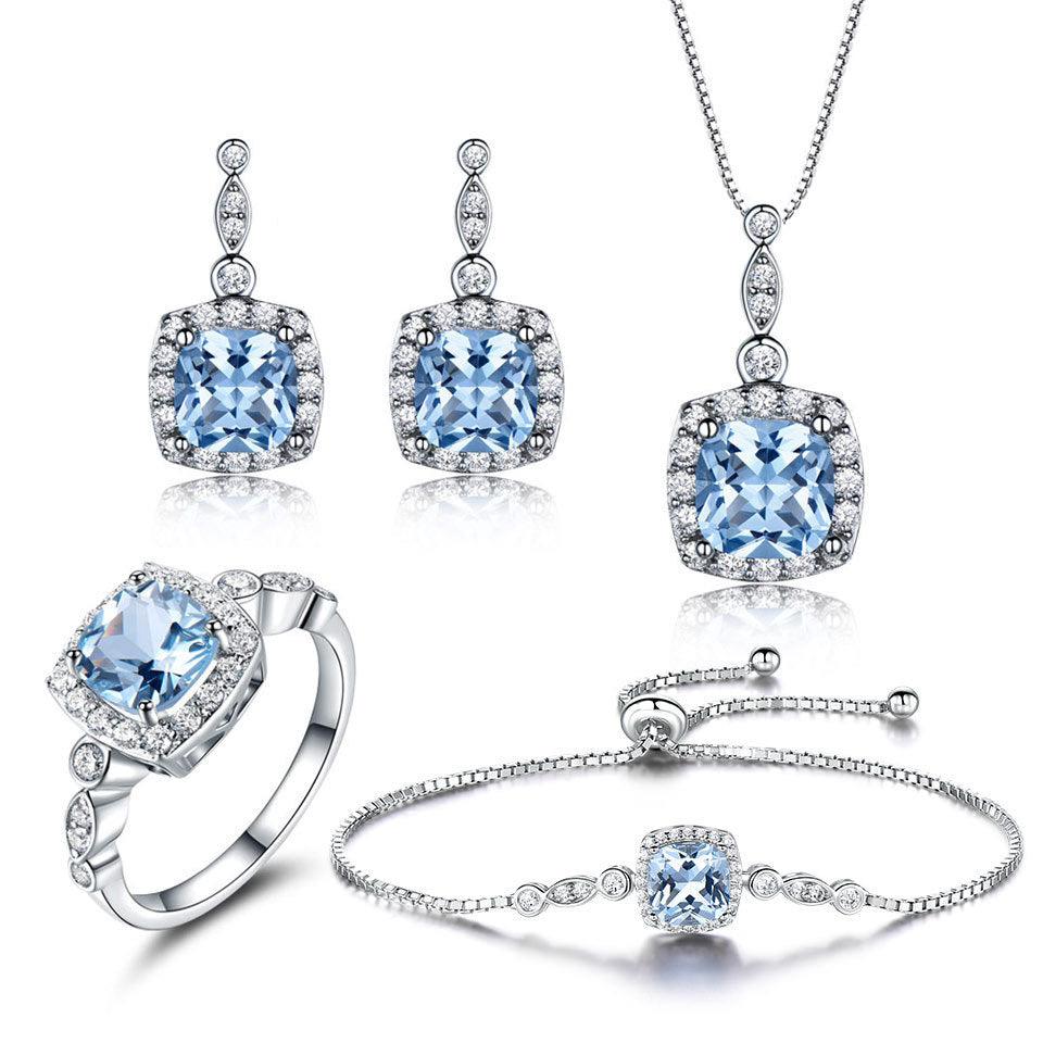 Silver Sky Blue Topaz Jewelry Set | 2025 4 PCS Set