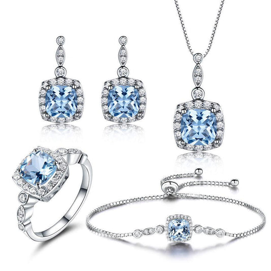 Silver Sky Blue Topaz Jewelry Set | 2025 4 PCS Set