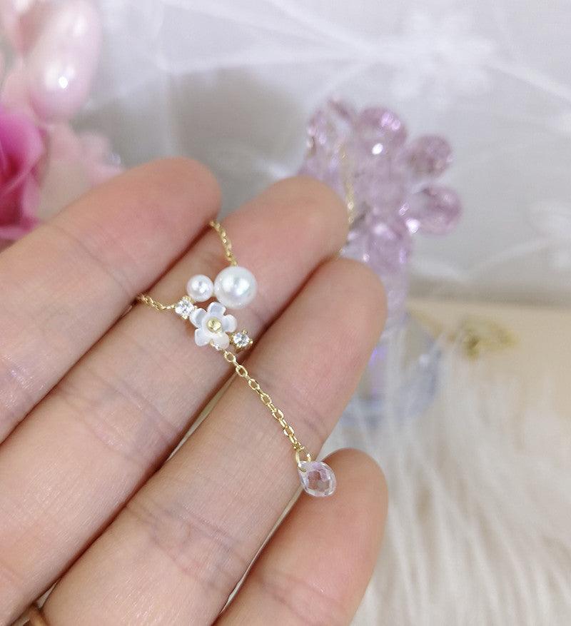 K Gold Platted White Shell Pearl Necklace Clavicle Chain