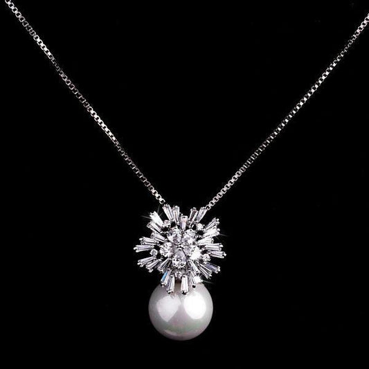 Pearl Zircon Necklace | Daily Wear Silver