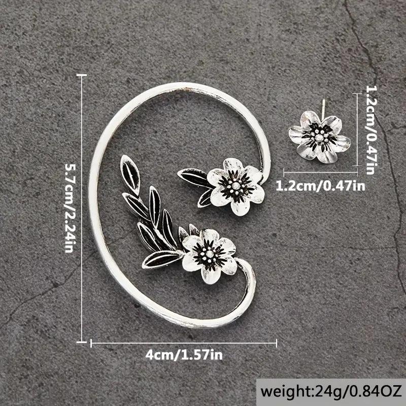 Asymmetric Vintage Plant Flower Ear Hooks