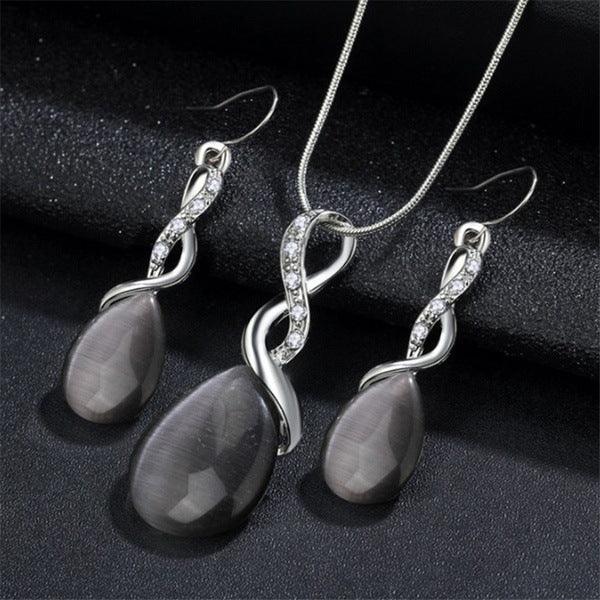 Zirconia Water Drop Jewelry Set | Daily Wear Black